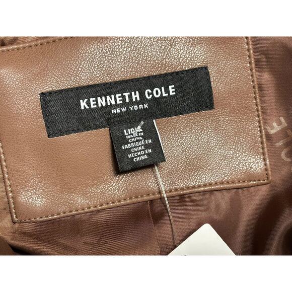 Kenneth Cole Jacket Womens Small Brown Faux Leather Belted Moto Zip Pockets - Picture 3 of 7